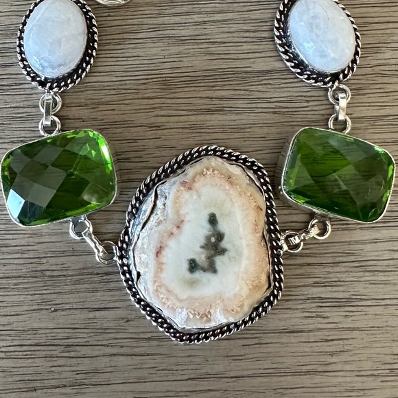 0343 Solar Quartz Druzy Peridot Bracelet Handmade Silver Gemstone Jewelry - Picture 4 of 9